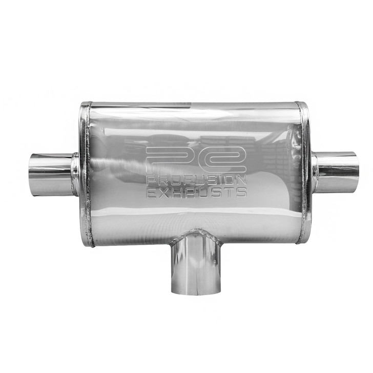 3" 76mm 4"x 9" Oval x 14" T Pipe Profusion 304 Stainless Steel Exhaust Silencer