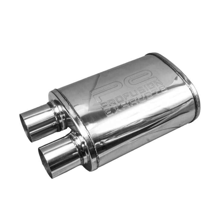 2.25" 57mm 5"x 8" Oval x 14" Same End O/O Profusion 304 Stainless Steel Exhaust Silencer