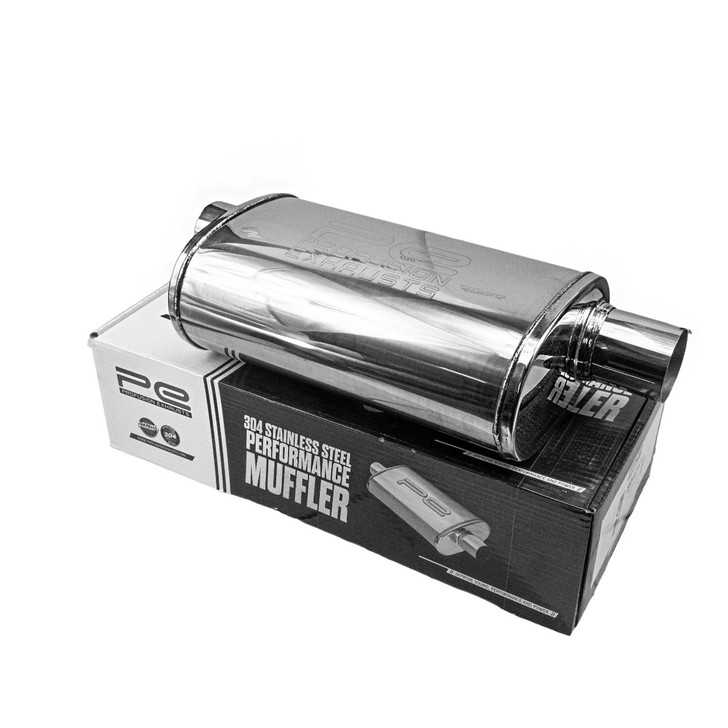 2.25 inch 5"x 8" Oval x 14" Same End O/O Profusion 304 Stainless Steel Exhaust Silencer