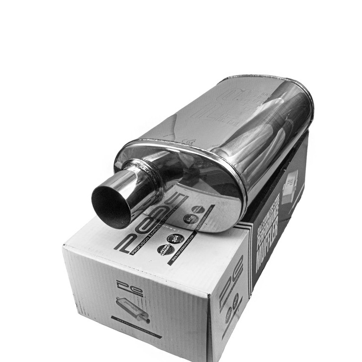 2.25 inch 5"x 8" Oval x 14" Same End O/O Profusion 304 Stainless Steel Exhaust Silencer