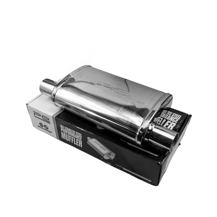 2.25" 57mm 4"x 9" Oval x 14" O/O Profusion 304 Stainless Steel Exhaust Silencer