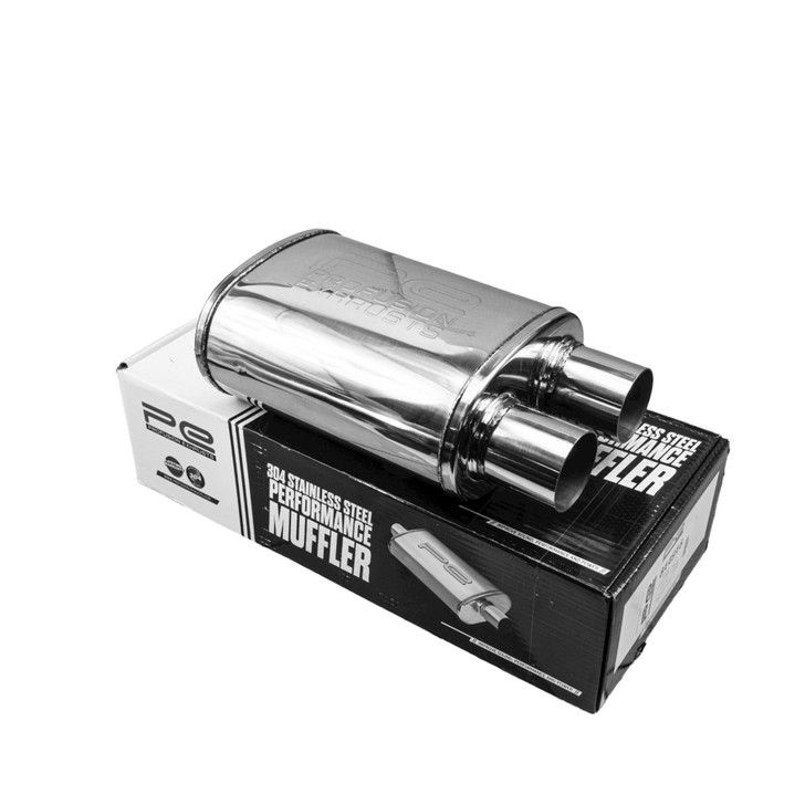 2.25" 57mm 5"x 8" Oval x 11" Same End O/O Profusion 304 Stainless Steel Exhaust Silencer