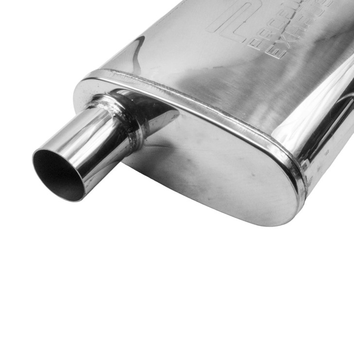2.25" 57mm 4"x 9" Oval x 14" Offset / Offset Profusion 304 Stainless Steel Exhaust Silencer