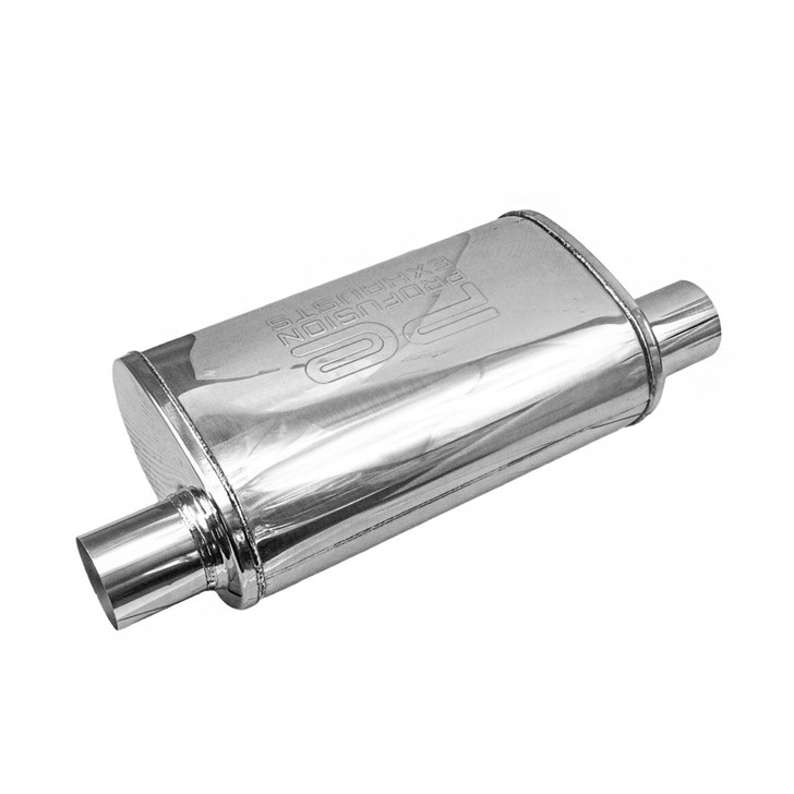 3" 76mm 5" x 8" Oval x 14" Same Side O/O Profusion 304 Stainless Steel Exhaust Silencer