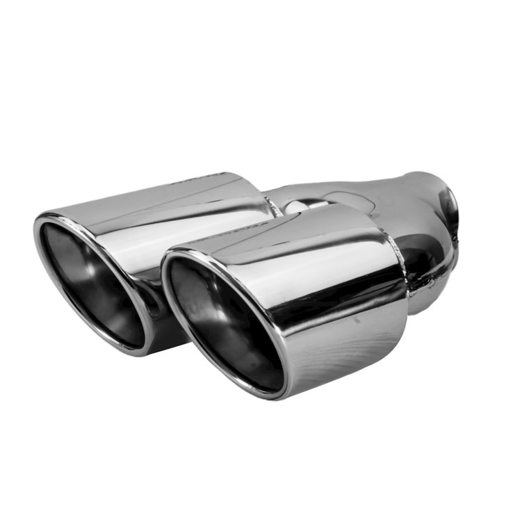 3.5 inch Round Slash-Cut - Rolled Edge - Double-Wall Mirror Polished 304 Stainless Steel Exhaust Tip  - PE35018R