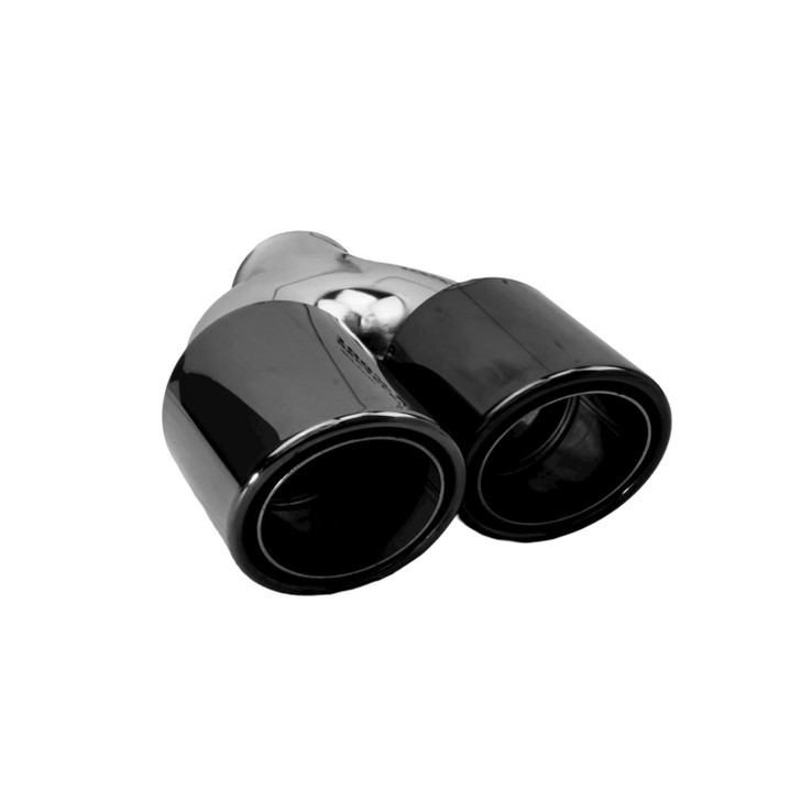 3.5 inch Round Slash Cut - Rolled Edge Black Chrome 304 Stainless Steel Exhaust Tip  - PE35020L