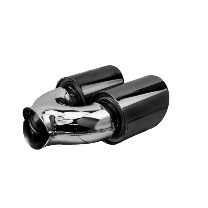 3.5 inch Round Slash Cut - Rolled Edge Black Chrome 304 Stainless Steel Exhaust Tip  - PE35020L