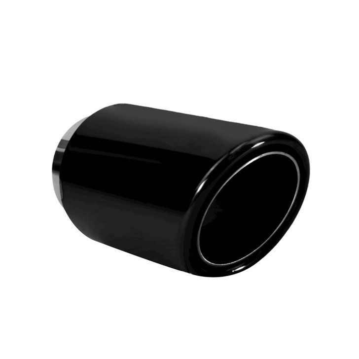 3 inch Round Slash Cut - Rolled Edge Black Chrome 304 Stainless Steel Exhaust Tip  - PE35005