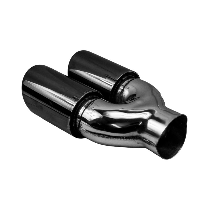 3 inch Round Slash Cut Black Chrome 304 Stainless Steel Exhaust Tip  - PE35011L