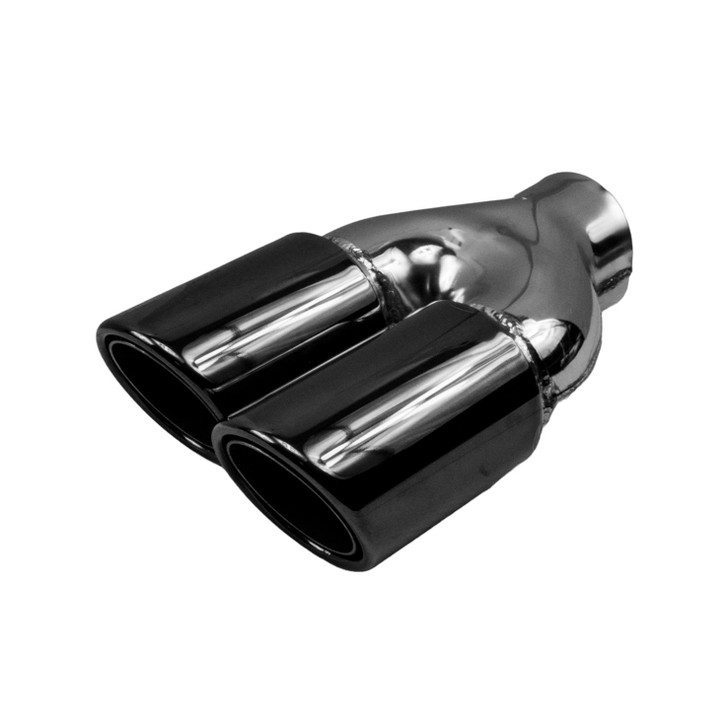 3 inch Round Slash Cut Black Chrome 304 Stainless Steel Exhaust Tip  - PE35011L