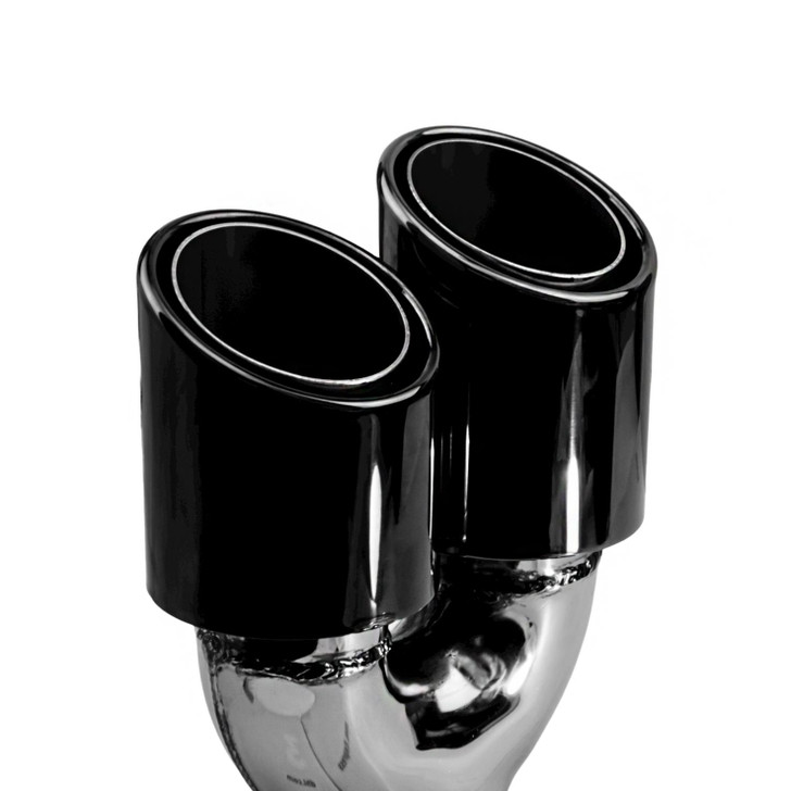 3.5 inch Round Slash Cut - Rolled Edge Black Chrome 304 Stainless Steel Exhaust Tip  - PE35020R