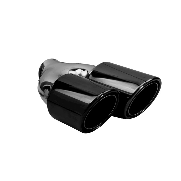 3.5 inch Round Slash Cut - Rolled Edge Black Chrome 304 Stainless Steel Exhaust Tip  - PE35020R