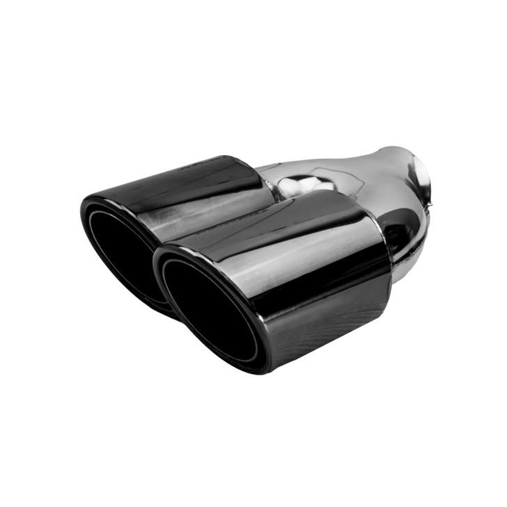 3.5 inch Round Slash Cut - Rolled Edge Black Chrome 304 Stainless Steel Exhaust Tip  - PE35020R