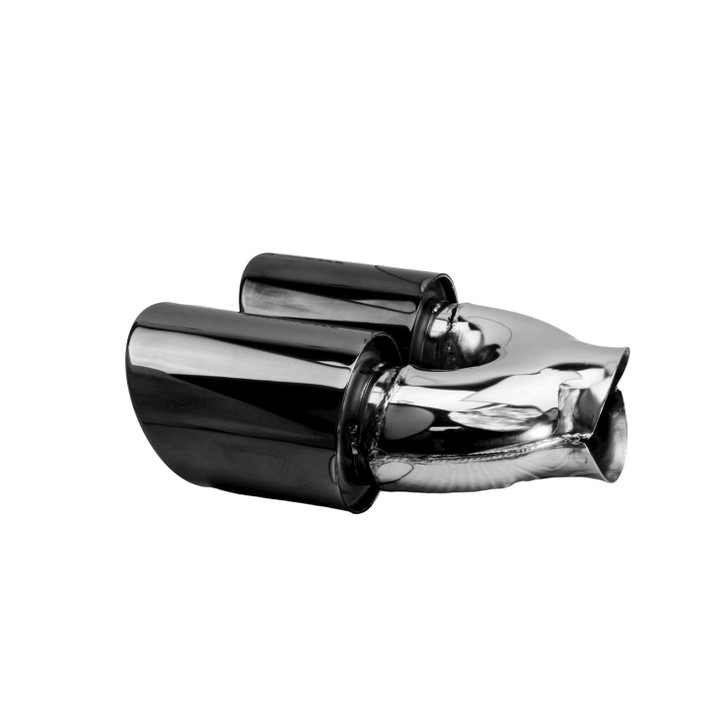 3.5 inch Round Slash Cut - Rolled Edge Black Chrome 304 Stainless Steel Exhaust Tip  - PE35020R