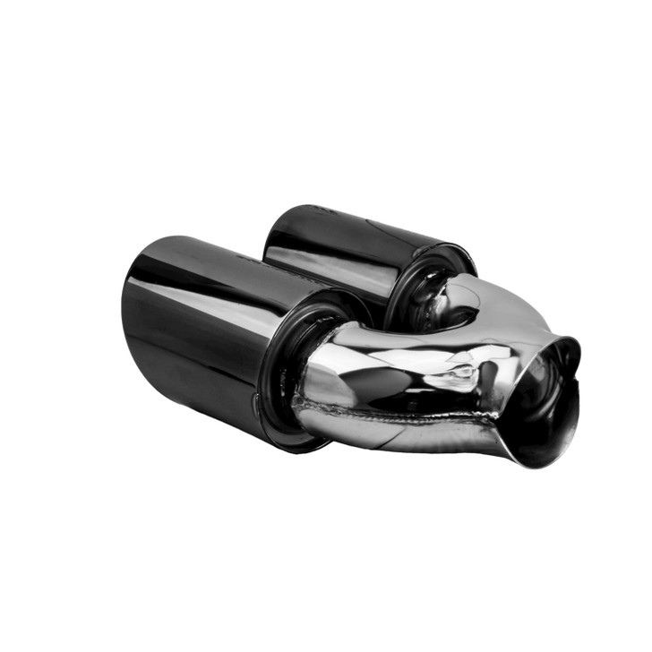 3.5 inch Round Slash Cut - Rolled Edge Black Chrome 304 Stainless Steel Exhaust Tip  - PE35020R