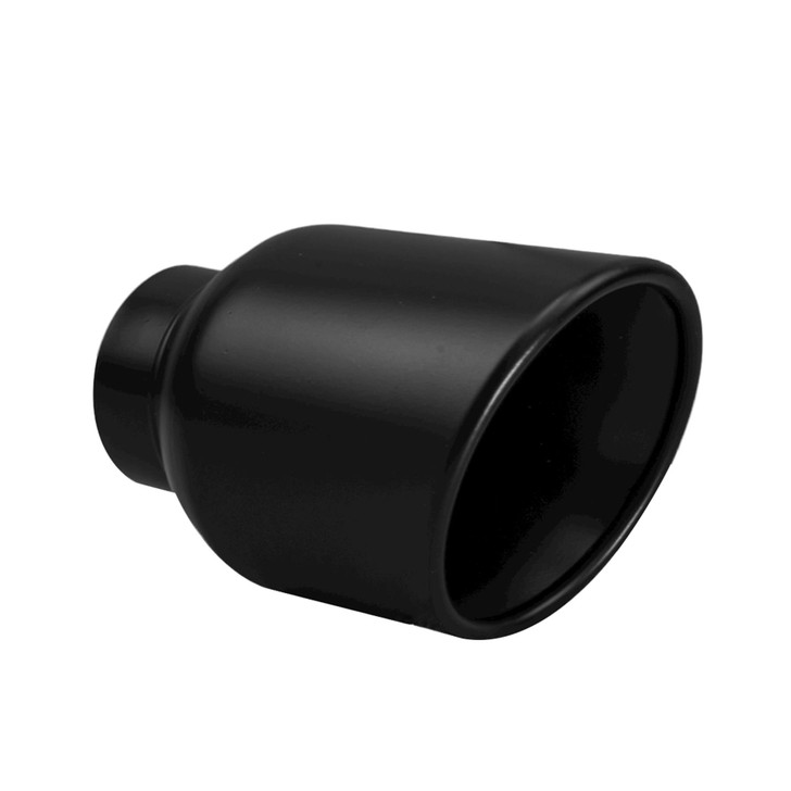 4 inch Round Slash Cut - Rolled Edge Black Powder Coated 304 Stainless Steel Exhaust Tip  - PE35023