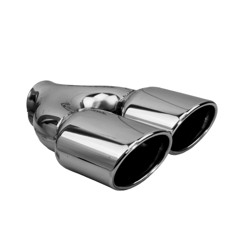 2.95 x 3.93 inch Oval Slash Cut - Rolled Edge Mirror Polished 304 Stainless Steel Exhaust Tip  - PE35034R