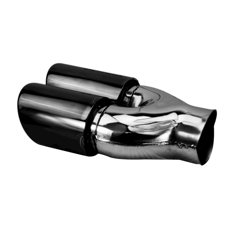 3 inch Round Slash Cut Black Chrome 304 Stainless Steel Exhaust Tip  - PE35011R