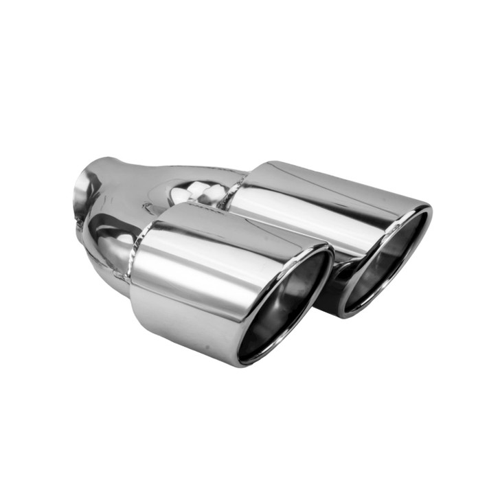 3.5 inch Round Slash-Cut - Rolled Edge - Double-Wall Mirror Polished 304 Stainless Steel Exhaust Tip  - PE35018L