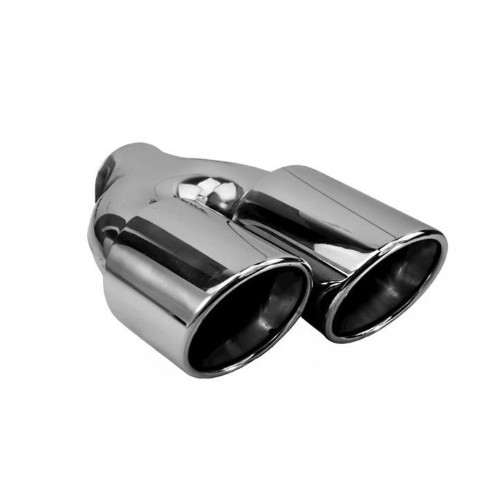 3.5 inch Round Slash-Cut - Rolled Edge - Double-Wall Mirror Polished 304 Stainless Steel Exhaust Tip  - PE35018L