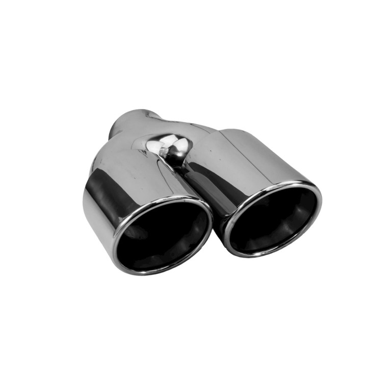 3.5 inch Round Slash-Cut - Rolled Edge - Double-Wall Mirror Polished 304 Stainless Steel Exhaust Tip  - PE35018L