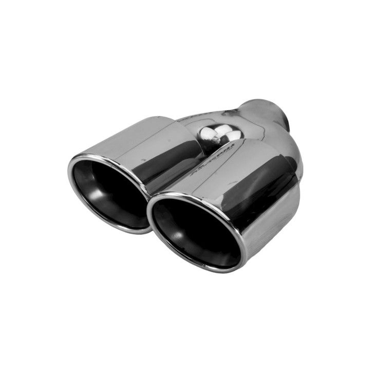3.5 inch Round Slash-Cut - Rolled Edge - Double-Wall Mirror Polished 304 Stainless Steel Exhaust Tip  - PE35018L