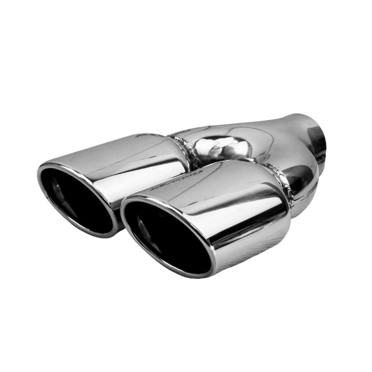 2.95 x 3.93 inch Oval Slash Cut - Rolled Edge Mirror Polished 304 Stainless Steel Exhaust Tip  - PE35035