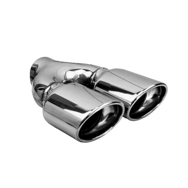 2.95 x 3.93 inch Oval Slash Cut - Rolled Edge Mirror Polished 304 Stainless Steel Exhaust Tip  - PE35033