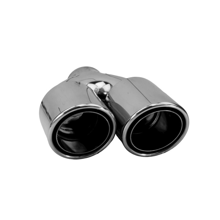 3.5 inch Round Slash-Cut - Rolled Edge - Double-Wall Mirror Polished 304 Stainless Steel Exhaust Tip  - PE35019L