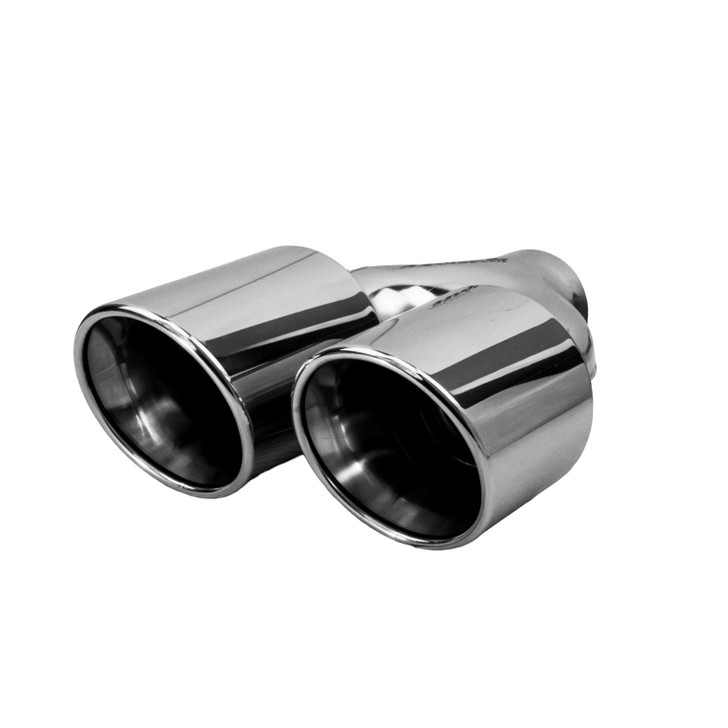 4 inch Round Slash Cut - Rolled Edge Mirror Polished 304 Stainless Steel Exhaust Tip  - PE35027R