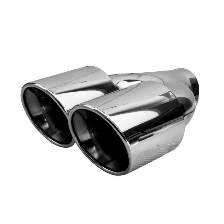 4 inch Round Slash Cut - Rolled Edge Mirror Polished 304 Stainless Steel Exhaust Tip  - PE35027R