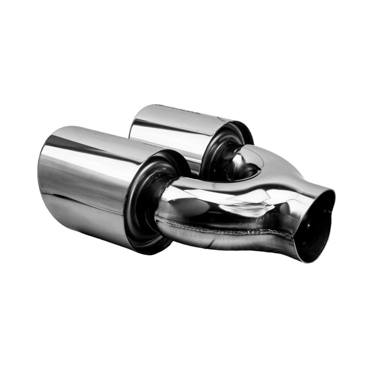 4 inch Round Slash Cut - Rolled Edge Mirror Polished 304 Stainless Steel Exhaust Tip  - PE35027R