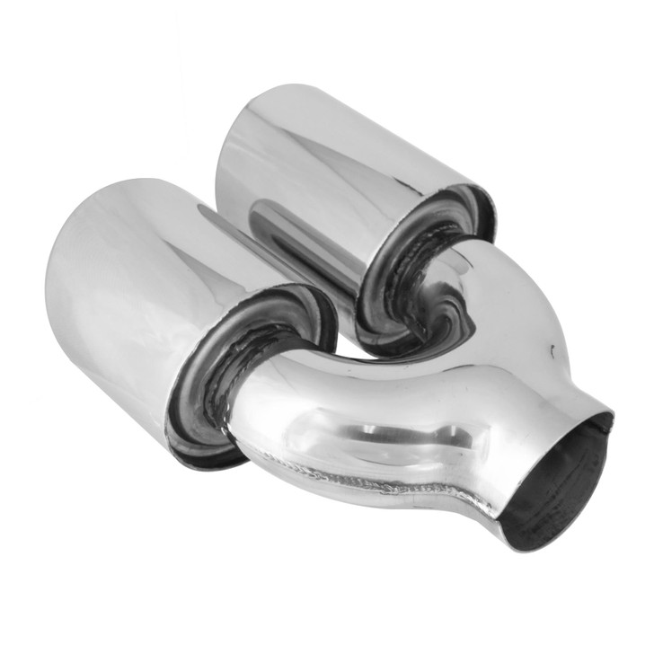 4 inch Round Slash Cut - Rolled Edge Mirror Polished 304 Stainless Steel Exhaust Tip  - PE35027R