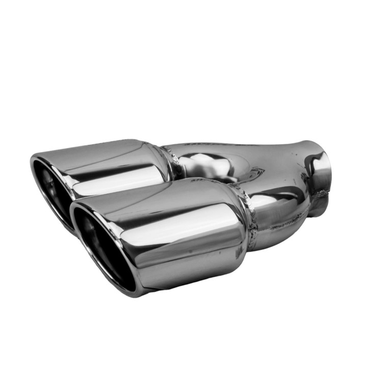 2.95 x 3.93 inch Oval Slash Cut - Rolled Edge Mirror Polished 304 Stainless Steel Exhaust Tip  - PE35034L