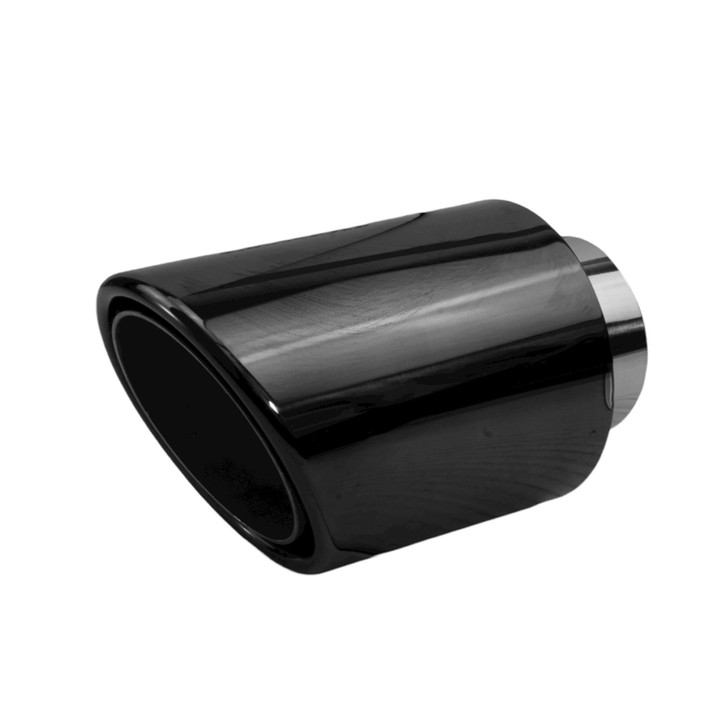 3.5 inch Round Slash Cut - Rolled Edge Black Chrome 304 Stainless Steel Exhaust Tip  - PE35013