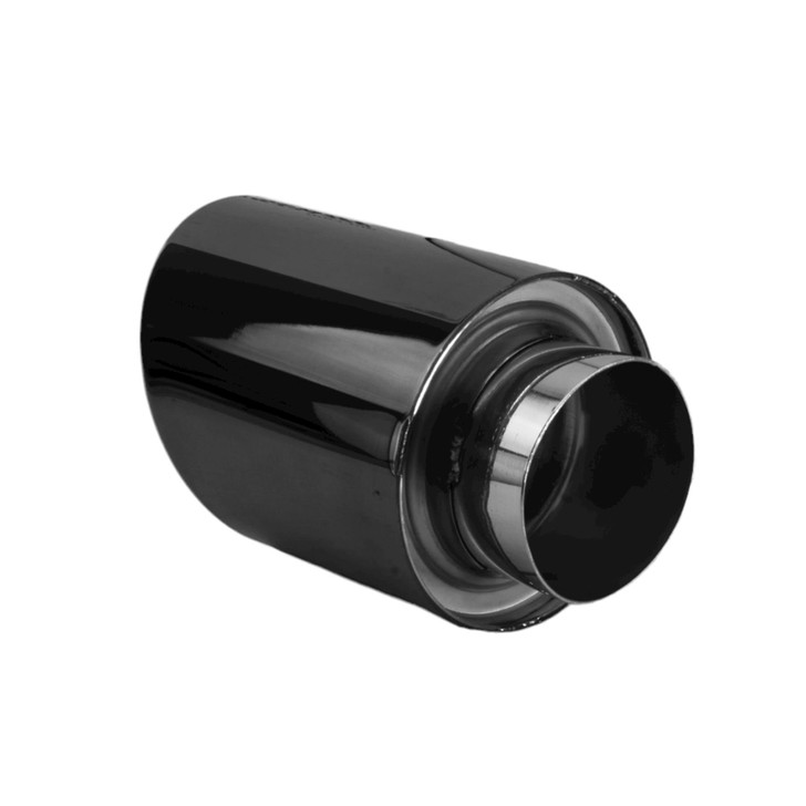 3.5 inch Round Slash Cut - Rolled Edge Black Chrome 304 Stainless Steel Exhaust Tip  - PE35013