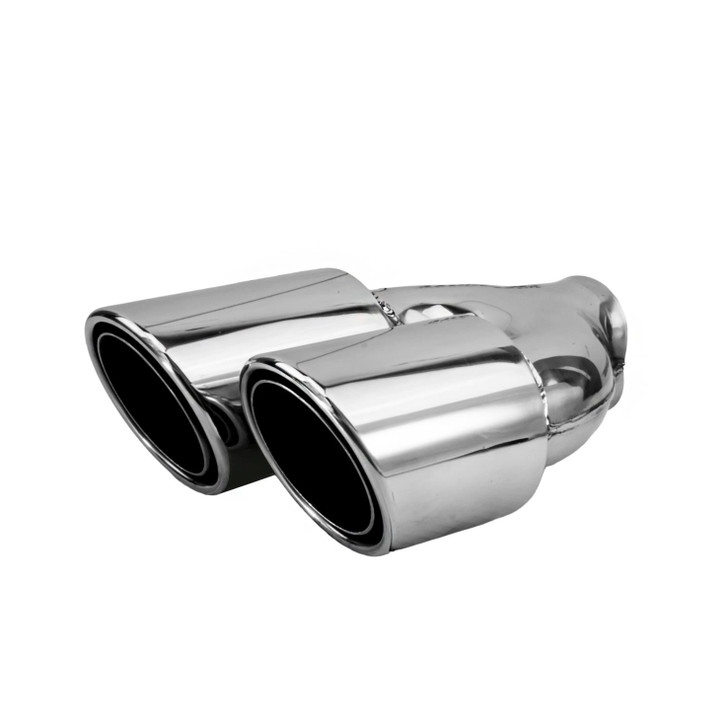 3.5 inch Round Slash-Cut - Rolled Edge - Double-Wall Mirror Polished 304 Stainless Steel Exhaust Tip  - PE35019R