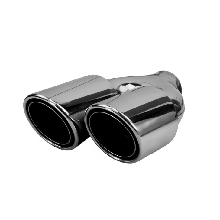 3.5 inch Round Slash-Cut - Rolled Edge - Double-Wall Mirror Polished 304 Stainless Steel Exhaust Tip  - PE35019R