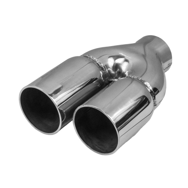 3 inch Round Staggered - Straight Cut Mirror Polished 304 Stainless Steel Exhaust Tip  - PE35008