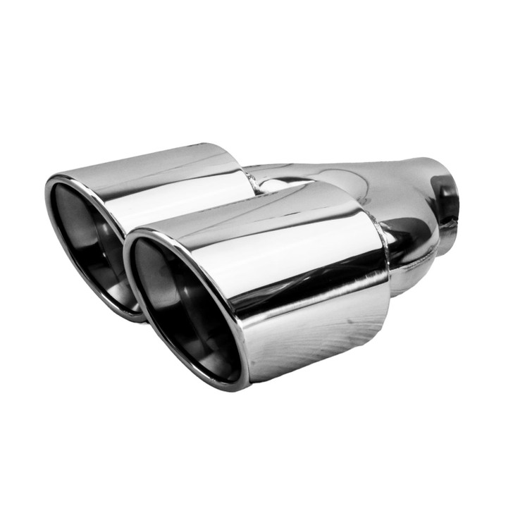 4 inch Round Slash Cut - Rolled Edge Mirror Polished 304 Stainless Steel Exhaust Tip  - PE35027L