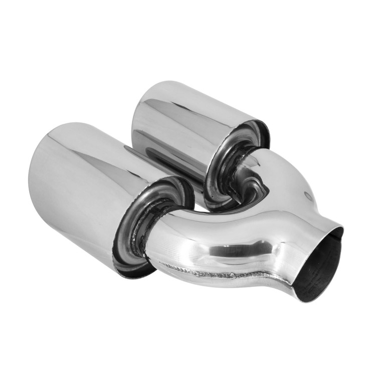 4 inch Round Slash Cut - Rolled Edge Mirror Polished 304 Stainless Steel Exhaust Tip  - PE35027L
