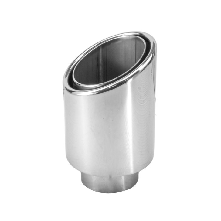3.5 inch Round Slash Cut - Rolled Edge Mirror Polished 304 Stainless Steel Exhaust Tip  - PE35012