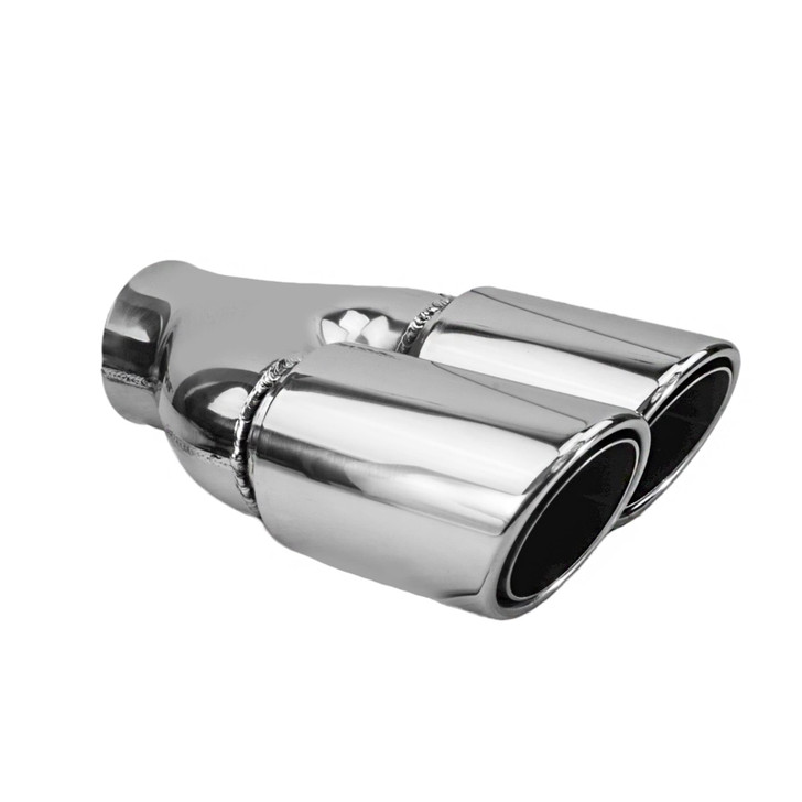 3 inch Round Slash Cut - Rolled Edge Mirror Polished 304 Stainless Steel Exhaust Tip  - PE35010R