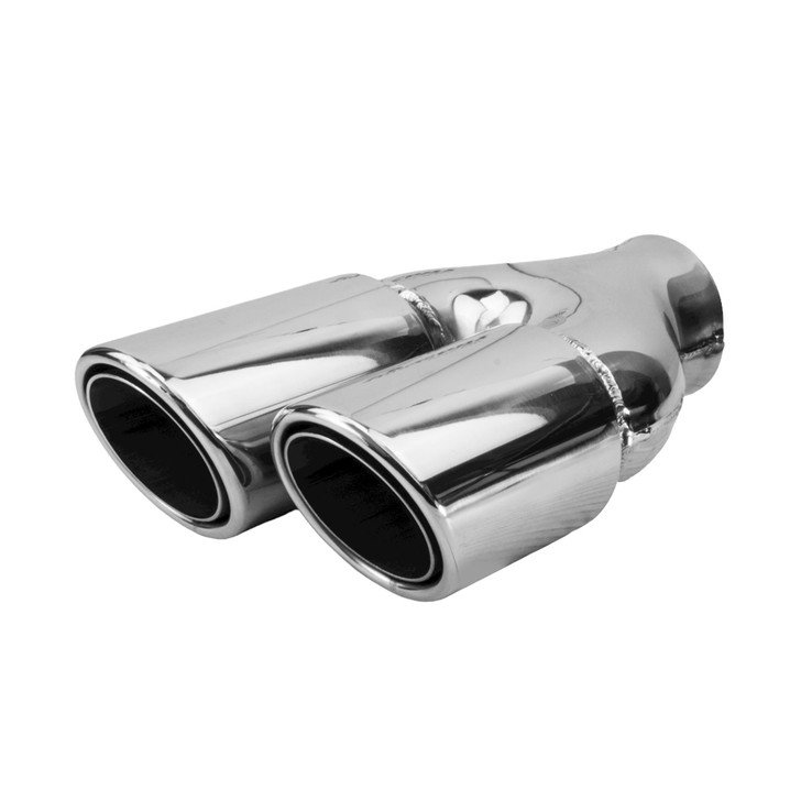 3 inch Round Slash Cut - Rolled Edge Mirror Polished 304 Stainless Steel Exhaust Tip  - PE35010R