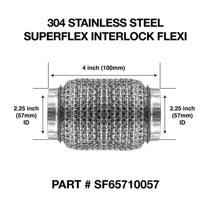 57mm x 100mm Soft Superflex Interlock Weld On 304 Stainless Steel Exhaust Flexi Tube Pipe