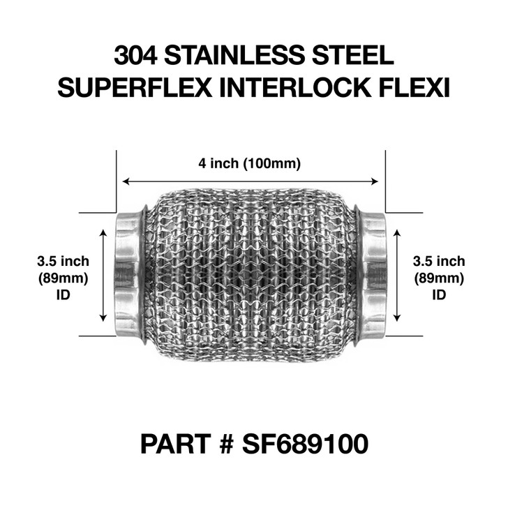 89mm x 100mm Soft Superflex Interlock Weld On 304 Stainless Steel Exhaust Flexi Tube Pipe