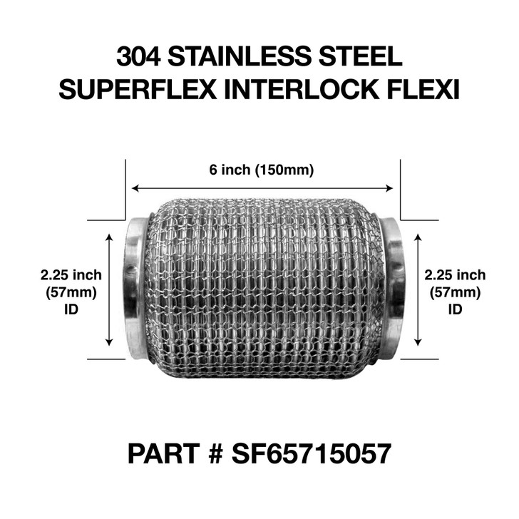 57mm x 150mm Soft Superflex Interlock Weld On 304 Stainless Steel Exhaust Flexi Tube Pipe