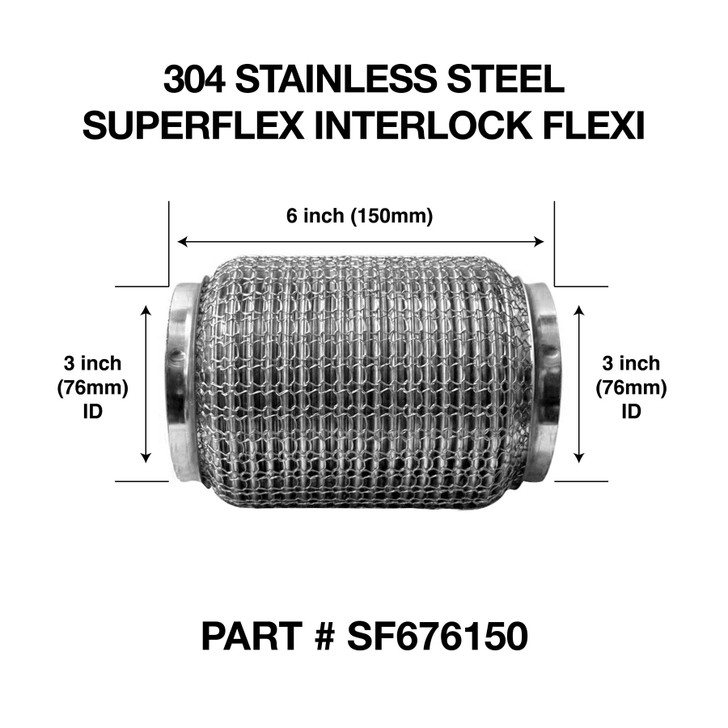 76mm x 150mm Soft Superflex Interlock Weld On 304 Stainless Steel Exhaust Flexi Tube Pipe