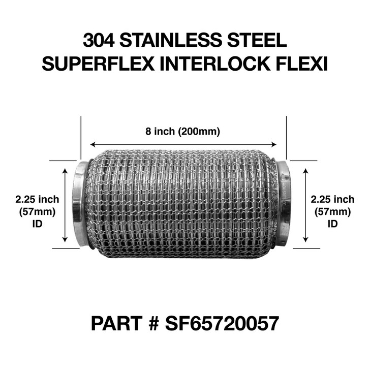 57mm x 200mm Soft Superflex Interlock Weld On 304 Stainless Steel Exhaust Flexi Tube Pipe