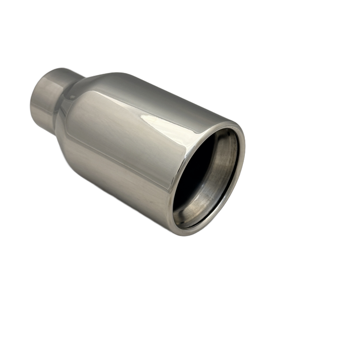 2.25 inch Mirror Polished Single 304 Stainless Steel Straight Cut Exhaust Tail Pipe Rolled In - PE22376